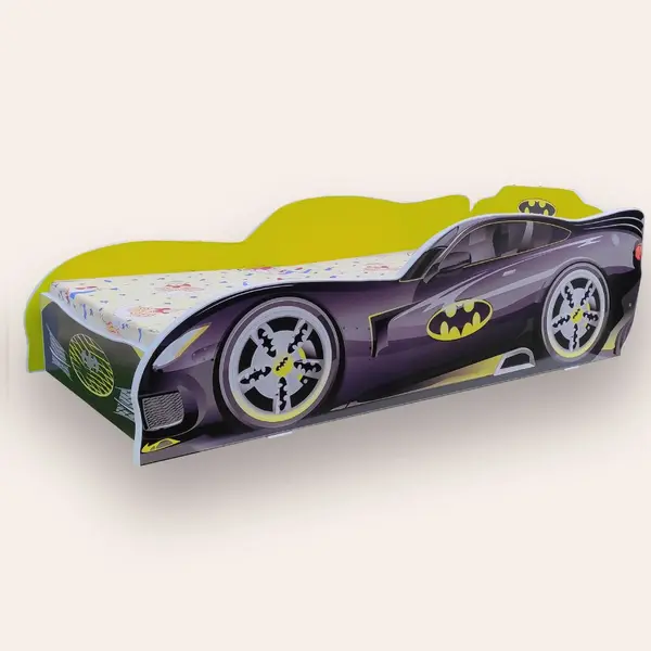 Pat pentru copii masina Batman Galben, 2-12 ani, 160x80 cm