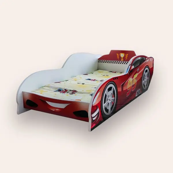 Pat pentru copii masina Fulger McQueen Alb, 2-8 ani, 140x70 cm