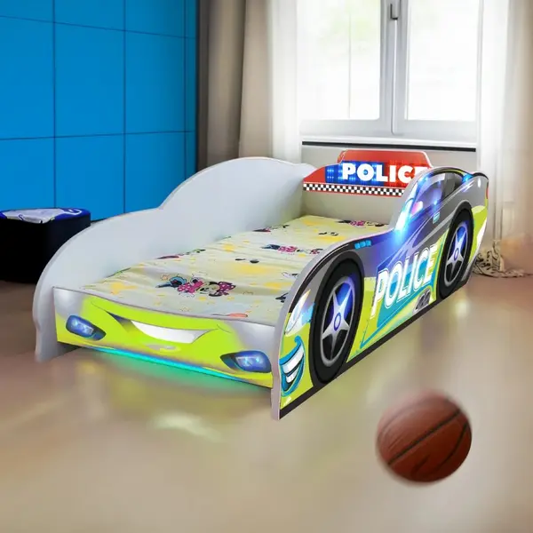 Pat pentru copii masina Police, 2-12 ani, 160x80 cm