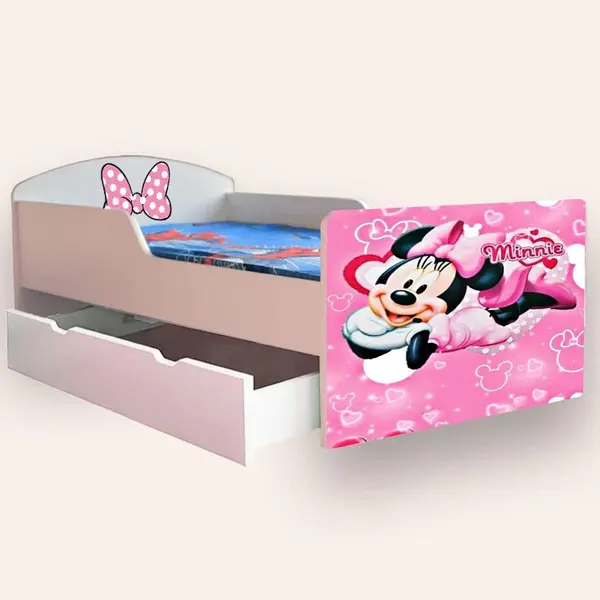 Pat pentru copii Minnie Mouse cu sertar, 2-8 ani, 140x70 cm