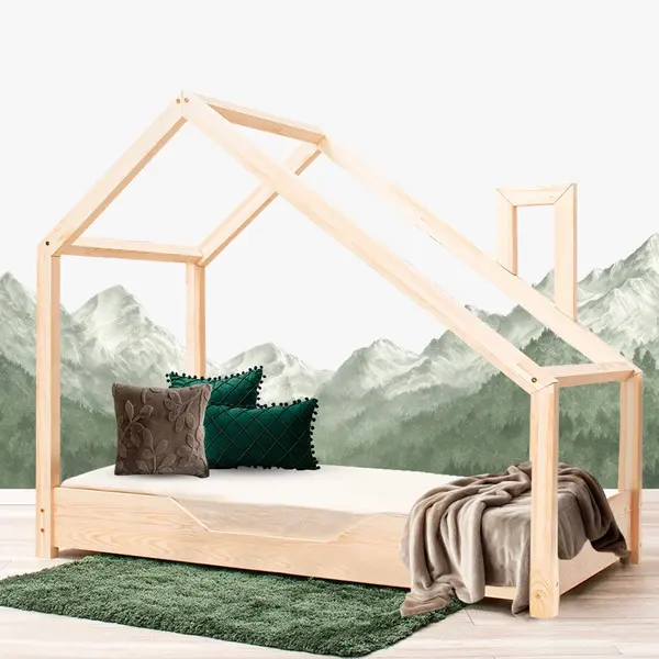 Pat pentru copii Montessori tip casuta, LittleAmy, Dream, Natur, 90 x 180 cm