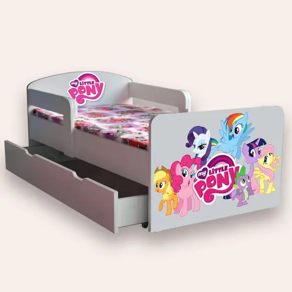 Pat pentru copii My Little Pony cu manere si sertar, 2-12 ani, 160x80 cm
