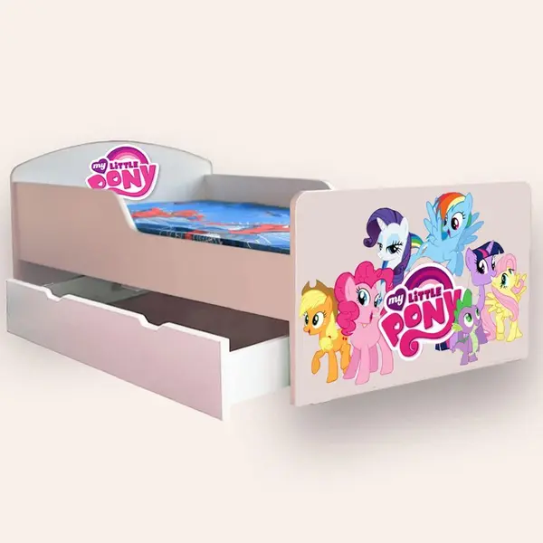 Pat pentru copii My Little Pony cu sertar si saltea, 2-12 ani, 160x80 cm