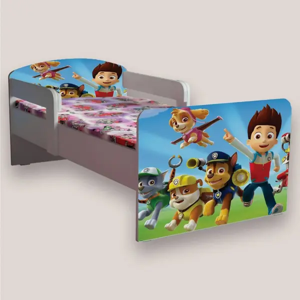 Pat pentru copii Paw Patrol cu manere si saltea, 2-12 ani, 160x80 cm