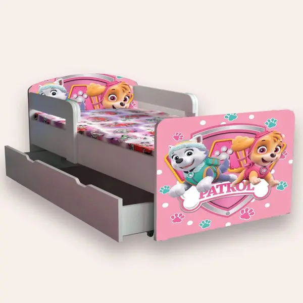 Pat pentru copii Paw Patrol cu manere si sertar, 2-12 ani, 160x80 cm