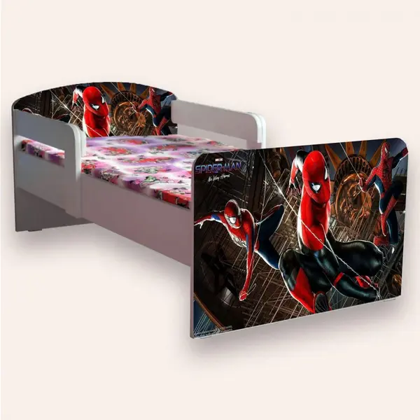 Pat pentru copii Spider Man varianta 2, cu manere si saltea, 2-8 ani, 140x70 cm