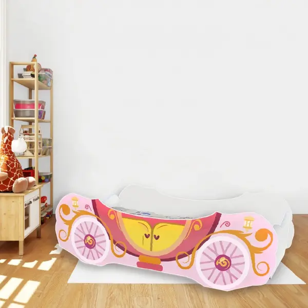 Pat pentru copii Trasura Cenusareasa Alb, 2-12 ani, 160x80 cm