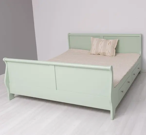Pat Royal cu 2 sertare - 140x200 cm - din lemn masiv de brad Baby blue