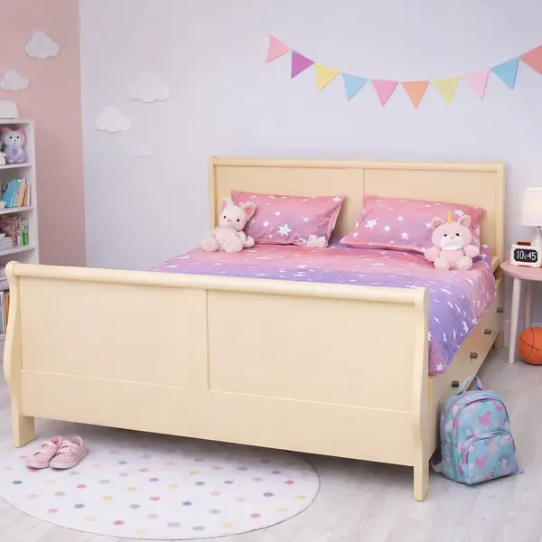 Pat Royal cu 2 sertare - 140x200 cm - din lemn masiv de brad Nisip