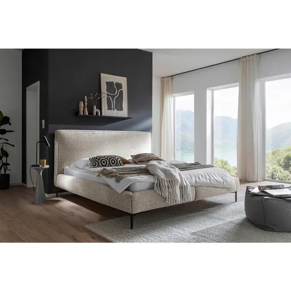 Pat Tapitat, 180/200 cm, crem, negru
