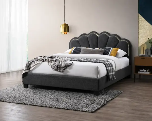 Pat tapitat Comfort 2 cu LED cadru din lemn cu somiera fixa Gri 160x200 cm
