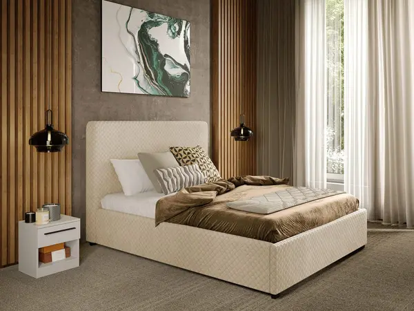 Pat Tapitat cu somiera fixa - Bej - Honey 180x200
