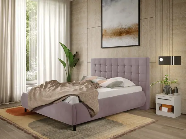 Pat Tapitat cu somiera fixa - Catifea Roz - Velvet 160x200