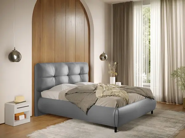 Pat Tapitat cu somiera fixa - Piele Gri - Ramses 180x200
