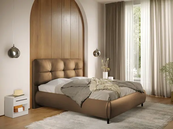 Pat Tapitat cu somiera fixa - Piele Maro - Ramses 180x200