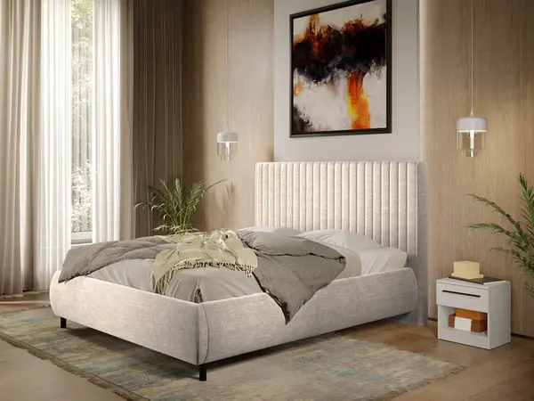 Pat Tapitat cu somiera fixa - Stofa Bej - Line 160x200
