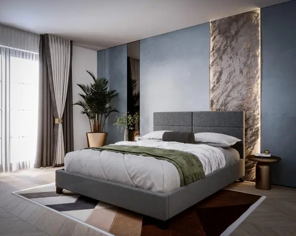 Pat tapitat Houston 140x200cm, suport saltea inclus, culoare Gri