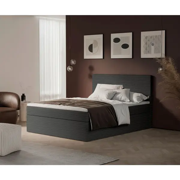 Pat Tip Boxspring Fără Arcuri, 140/200 cm, gri închis
