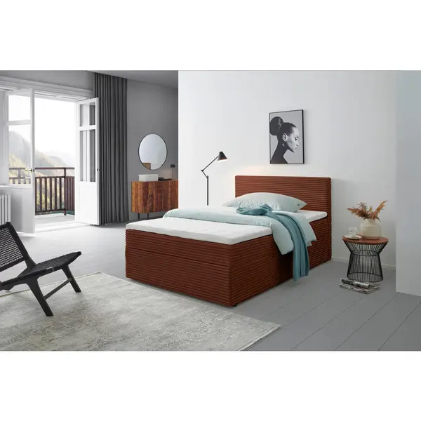 Pat Tip Boxspring Fără Arcuri, 140/200 cm, ruginiu