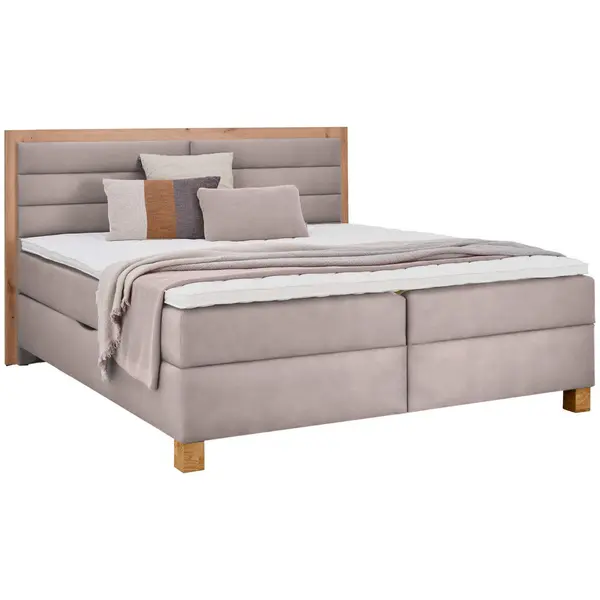 Pat Tip Boxspring Fără Arcuri, 160/200 cm, bej, stejar Artisan