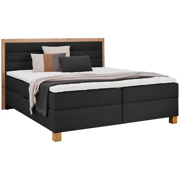 Pat Tip Boxspring Fără Arcuri, 160/200 cm, negru, stejar Artisan