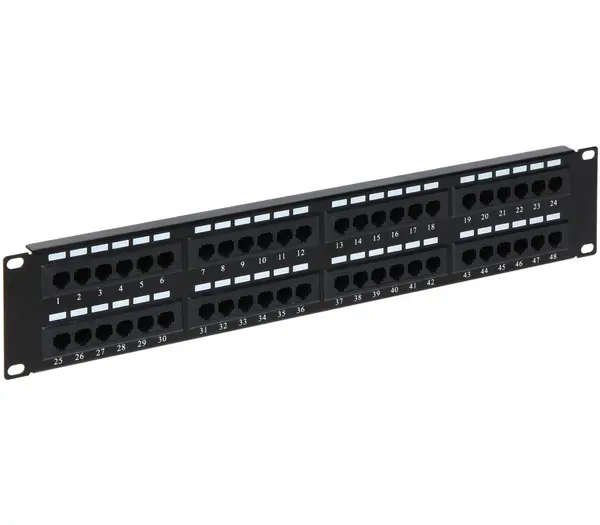 Patch panel 19 inch, 48 porturi Cat5E, 2U, organizator cabluri, Safer PATCHPANEL-C5E-48P
