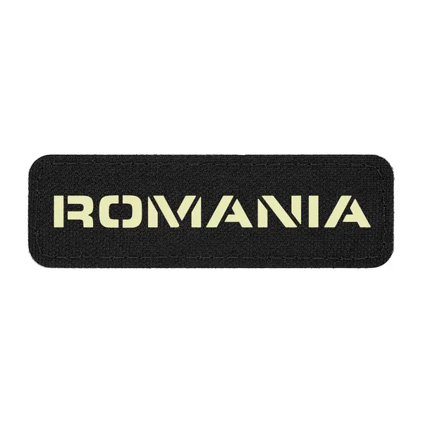 Patch ROMANIA fosforescent CORDURA® 500D laser-cut 25x80mm - NEGRU