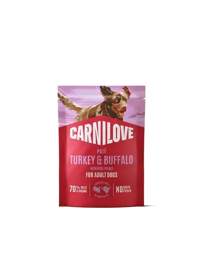 Pate hrană umedă câini CARNILOVE Pouch Turkey & Buffalo 300g curcan și bivol