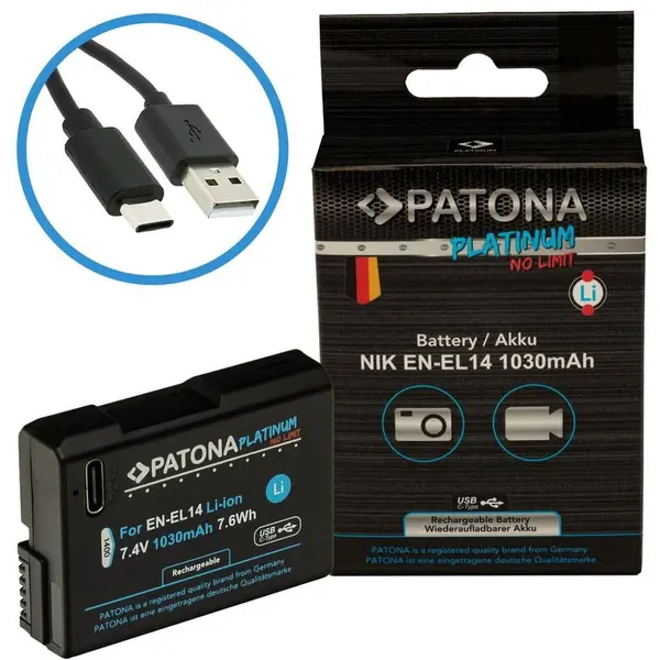 Patona Acumulator replace Patona Platinum EN-EL14 1030mAh pentru Nikon D3100 D5100 P7000-1400