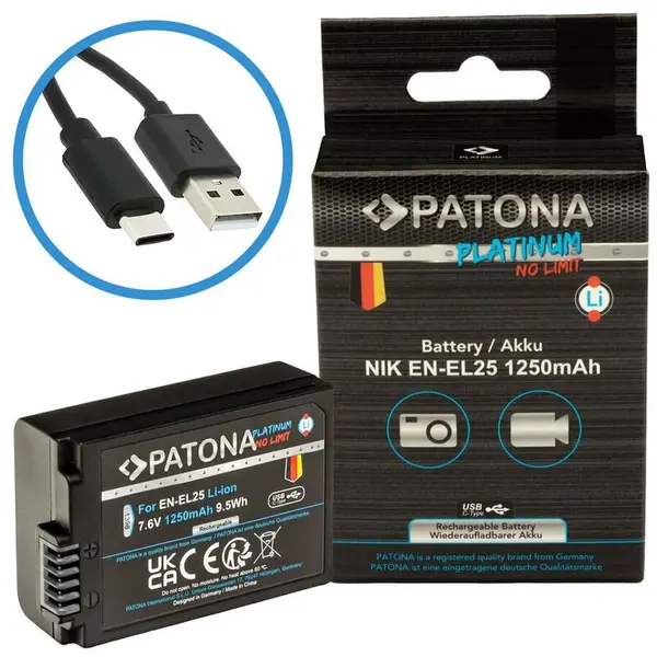 Patona Acumulator replace Patona Platinum EN-EL25 1250mAh pentru Nikon Zfc Nikon Z50 Nikon Z30