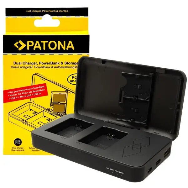Patona Incarcator Patona Dual NP-FW50 cu functie Power Bank si spatiu pentru 2x carduri SD 1724