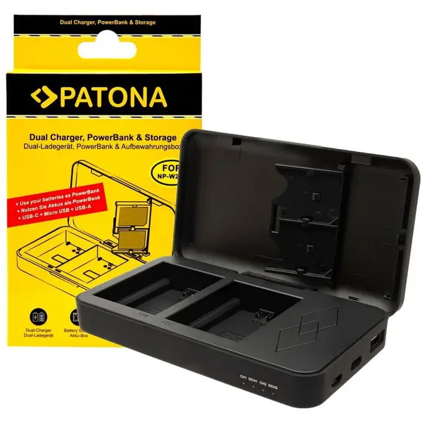 Patona Incarcator Patona Dual NP-W235 cu functie Power Bank si spatiu pentru 2x carduri SD 1721