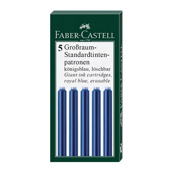 Patroane cerneala mari, 5buc/cut, Faber-Castell albastre