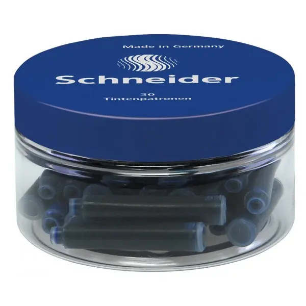 Patroane cerneala mici, 30buc/borcan, Schneider, albastru