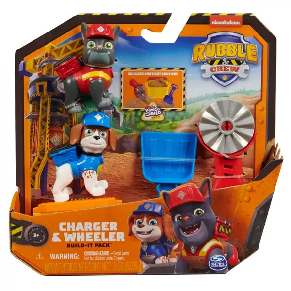 PATRULA CATELUSILOR RUBBLE SI ECHIPA CHARGER SI WHEELER CONSTRUCTIE CU NISIP KINETIC