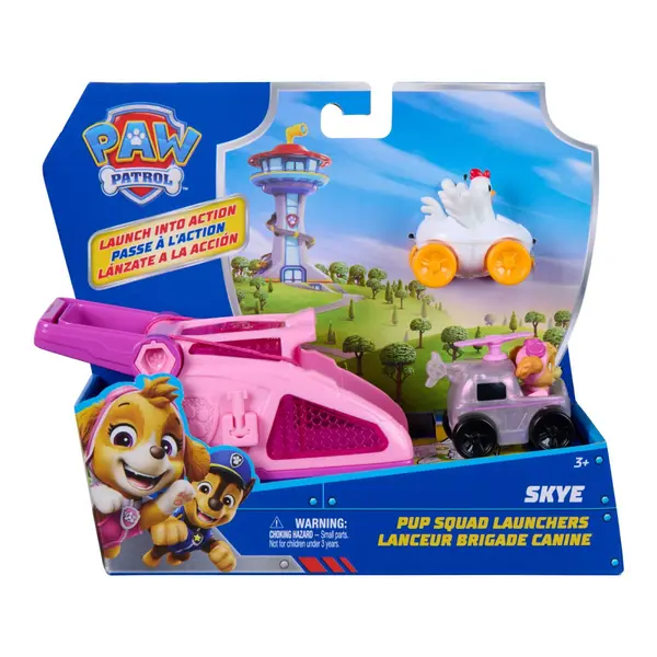 PATRULA CATELUSILOR SET FIGURINA SKYE SI VEHICUL CU LANSATOR