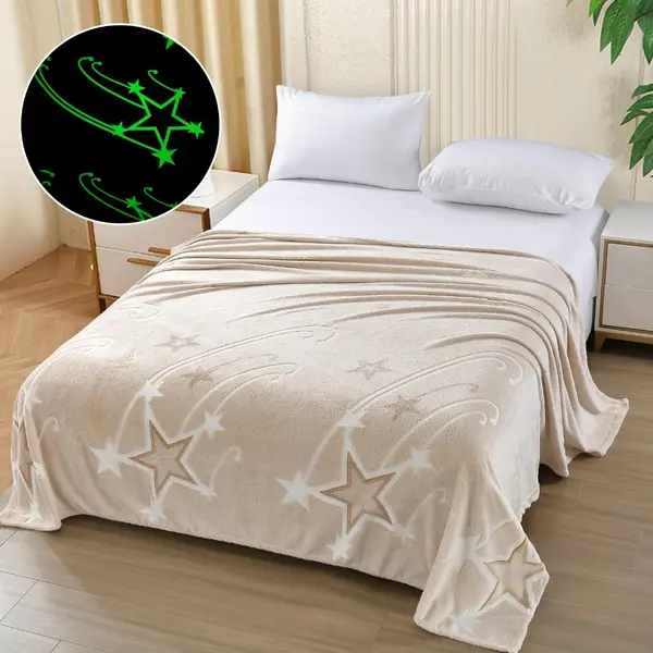 Patura Cocolino Pufoasa, Premium, cu Model Fluorescent, 200x230 cm – Confort si Eleganta de la Johny Home Pucioasa, Bej, Stelute