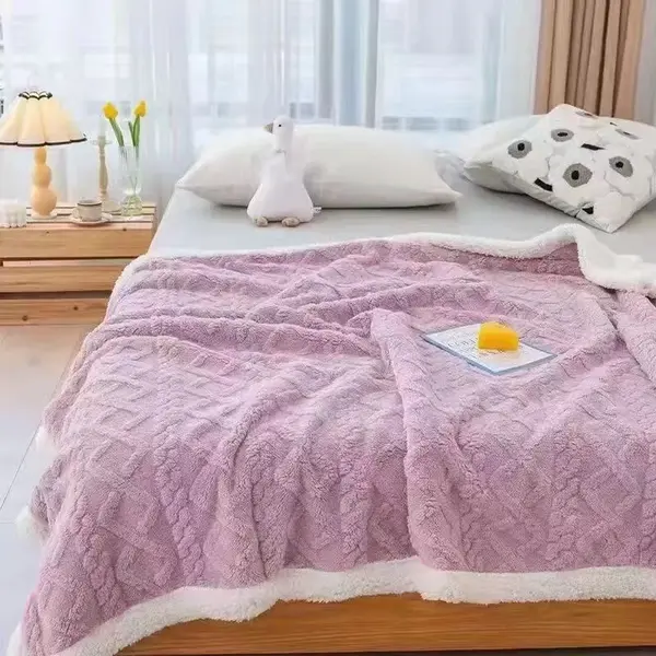 Patura CoCoLiNo tip Tricotaj cu blanita, 200x230cm, Jojo Home, Lila