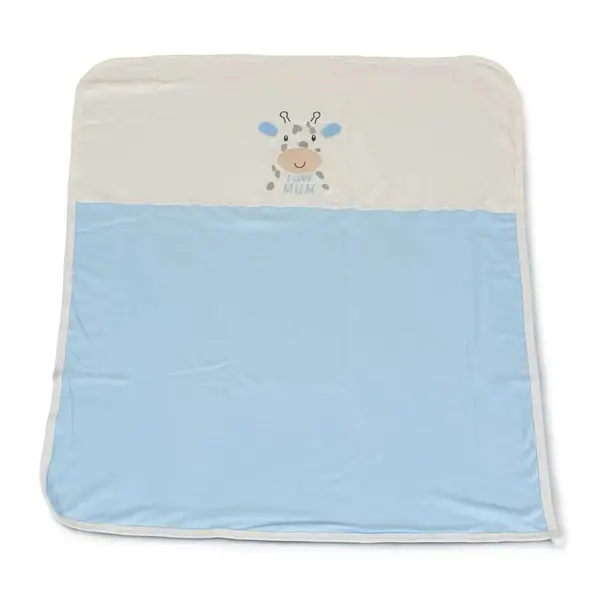 Patura din bumbac pentru bebelusi 90 x 100 cm Girafa Albastra
