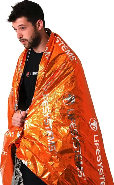 Patura hipotermie LIFESYSTEMS de urgenta - din folie argintie/portocaliu - pentru drumetii, alpinism sau kit de supravietuire in natura - 210x140 cm,
