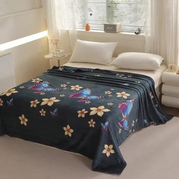 Patura Pufoasa CoCoLiNo (Fleece), 200x230cm, 240gr/mp, Verde, Flori - Rasfatul Perfect pentru Serile Racoroase