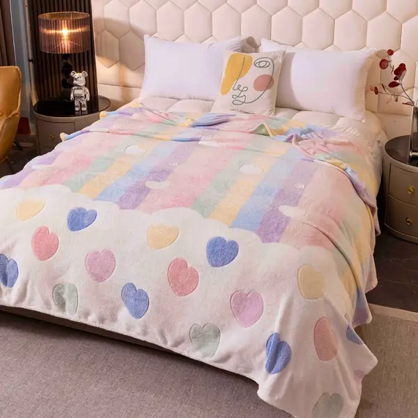Patura Pufoasa CoCoLiNo, Jojo Home, 200x230cm, Crem, Multicolor, Dungi, Inimioare