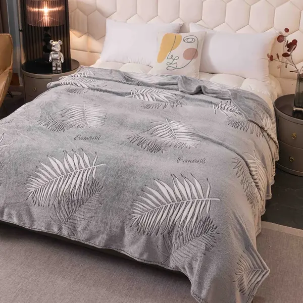 Patura Pufoasa CoCoLiNo, Jojo Home, 200x230cm, Gri, frunze