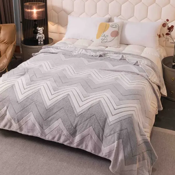 Patura Pufoasa CoCoLiNo, Jojo Home, 200x230cm, Gri, Zig-Zag