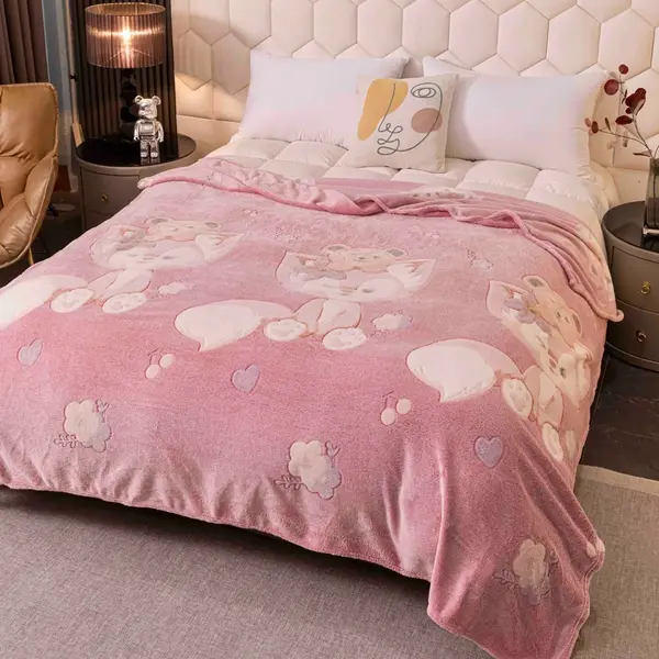 Patura Pufoasa CoCoLiNo, Jojo Home, 200x230cm, Roz, vulpite