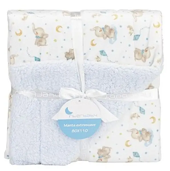 Pătură reversibilă pentru bebeluși Interbaby - Pui de elefanți, 80 х 110 cm, albastru