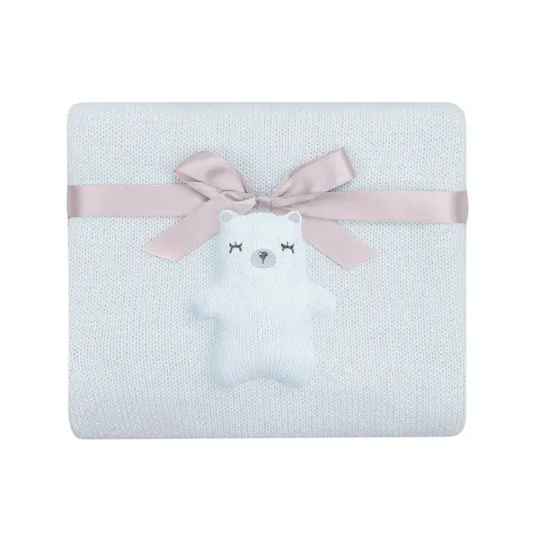 Patura tricotata din bumbac 75 x 100 cm Kikka Boo Bear With Me Albastra