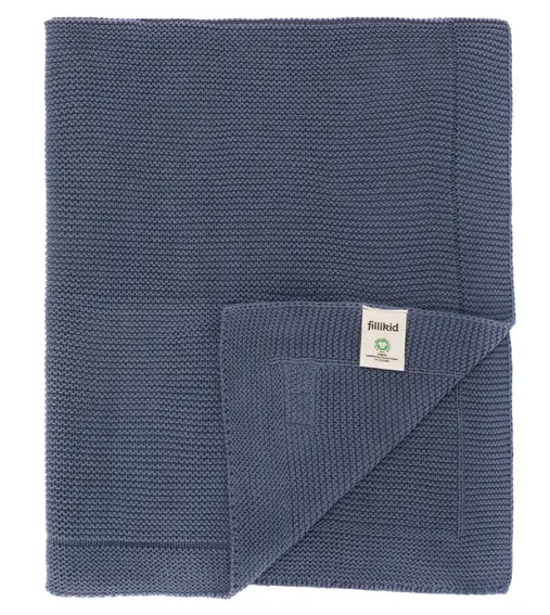 Patura tricotata din bumbac organic Fillikid Blue 80x100 cm