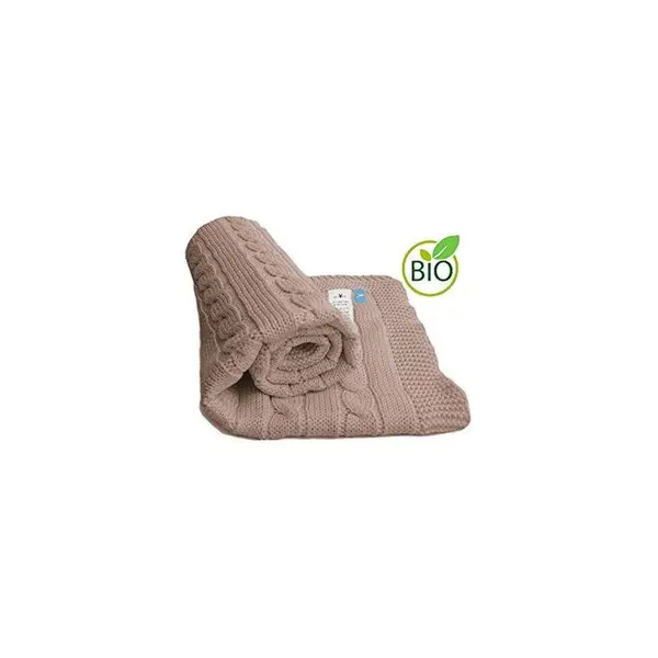 Patura tricotata din bumbac organic Fillikid Noa Taupe 70x90 cm