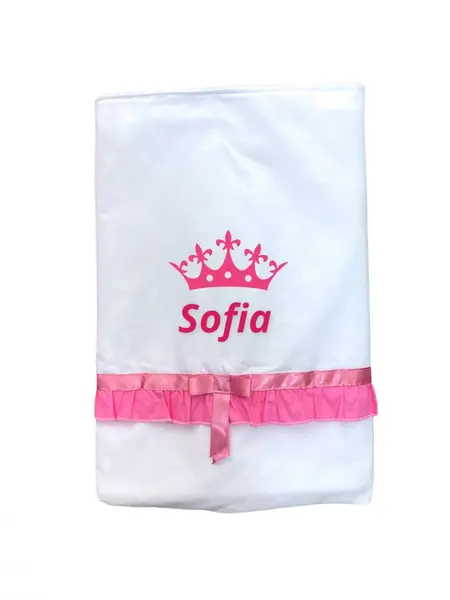 Paturica alba cu volanase personalizata bebe